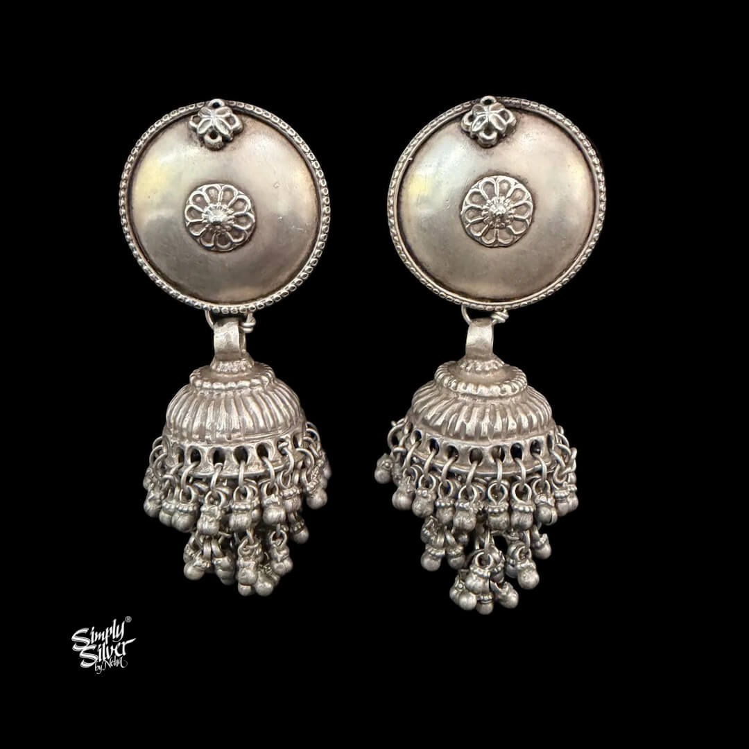 Silver Statement Round Studs with Multi Layer Jhumka-MH6108