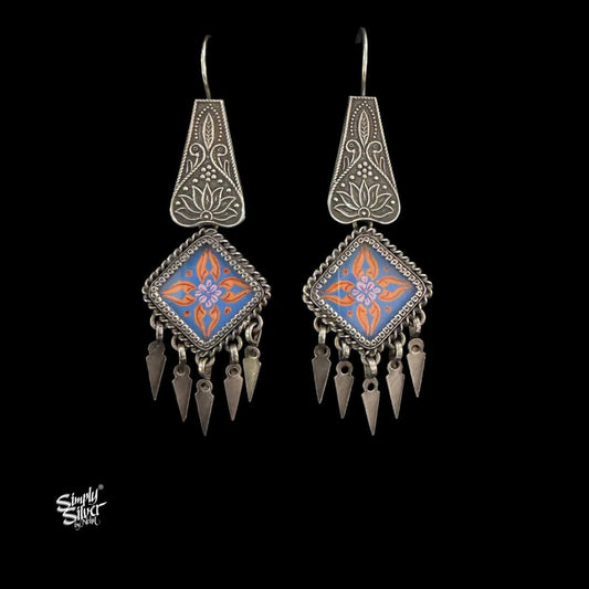 Silver Flower with Hand Painted Glass & Danglers-MH6111