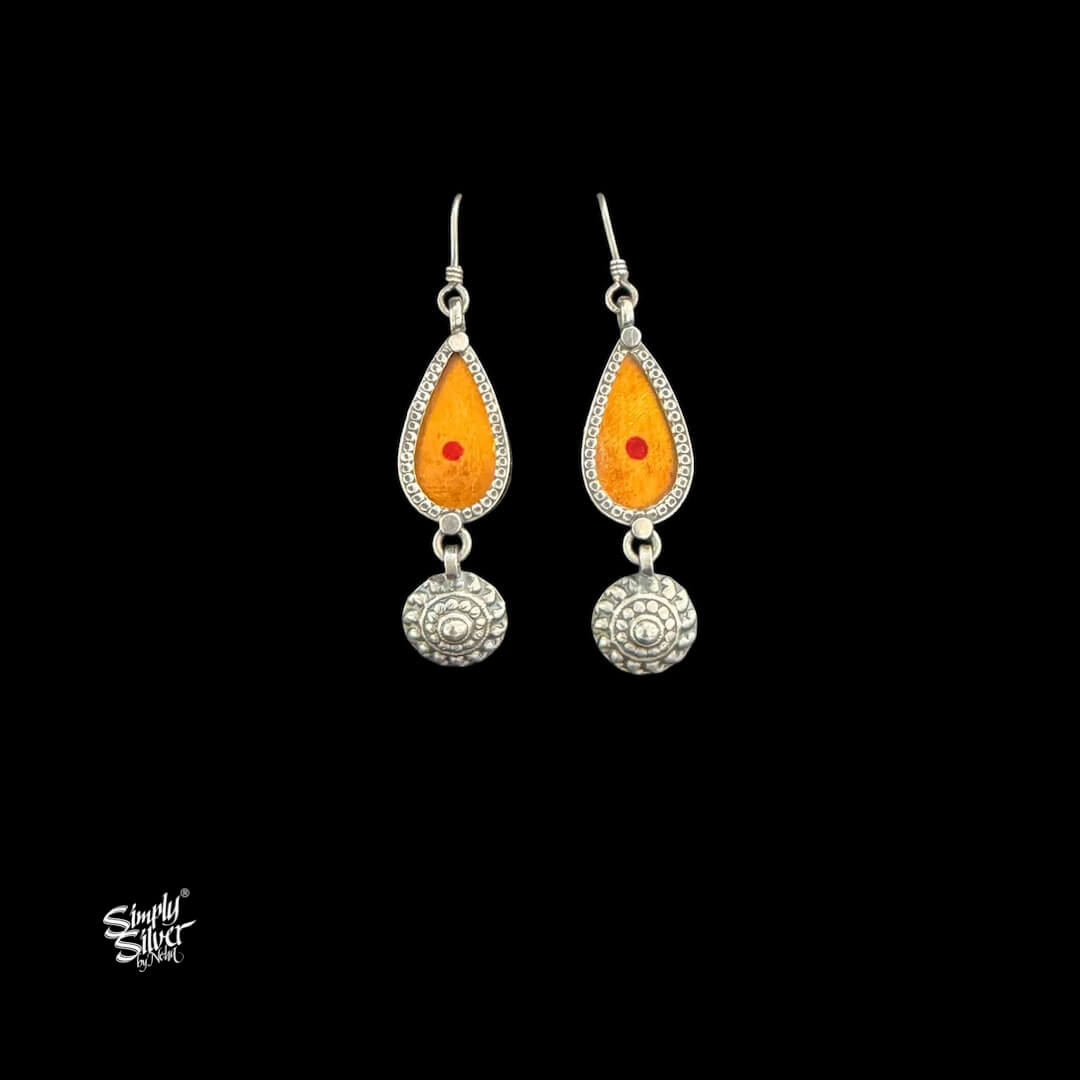 Yellow & Red Dot Glass with Silver Flower-MH6112