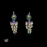 Silver Multi Color Meenakari Multi Layer Jhumka with Pearl & Green Stone -MH6113