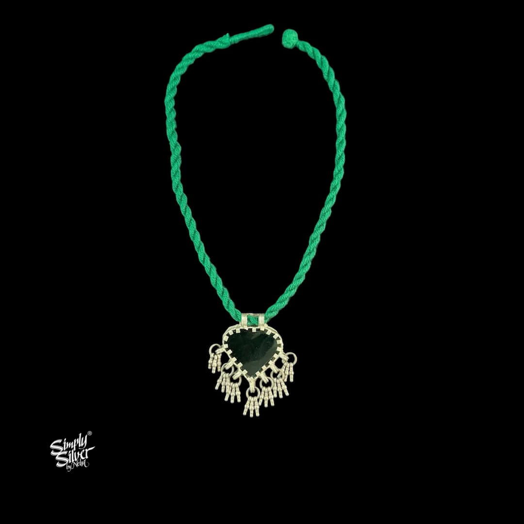 Silver Dark Green Color Heart Glass Pendant-MH6114