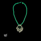 Silver Dark Green Color Heart Glass Pendant-MH6114
