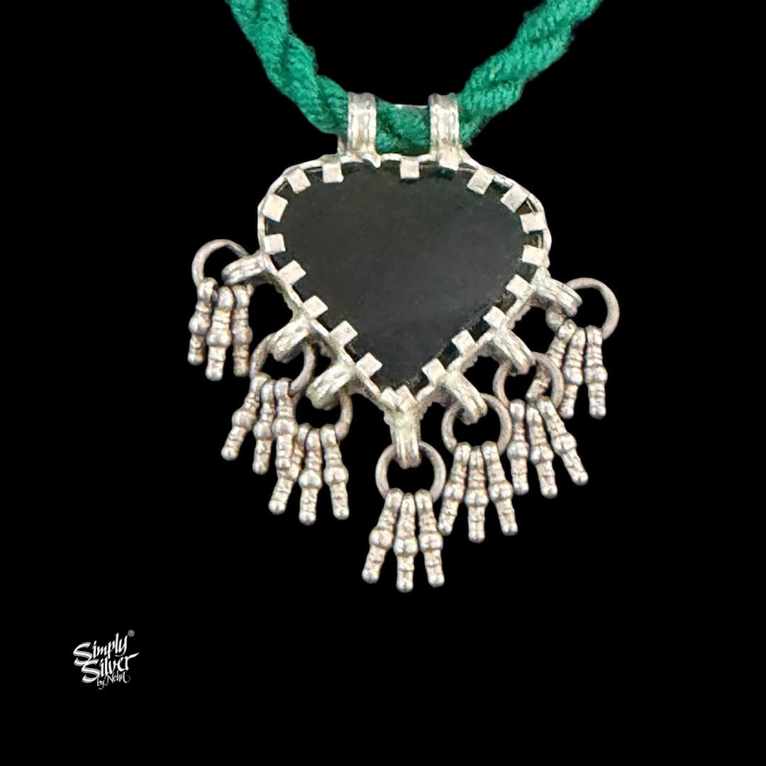 Silver Dark Green Color Heart Glass Pendant-MH6114