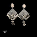 Silver Statement Paan Hooks with Square Floral & Ghungroos-MH6116