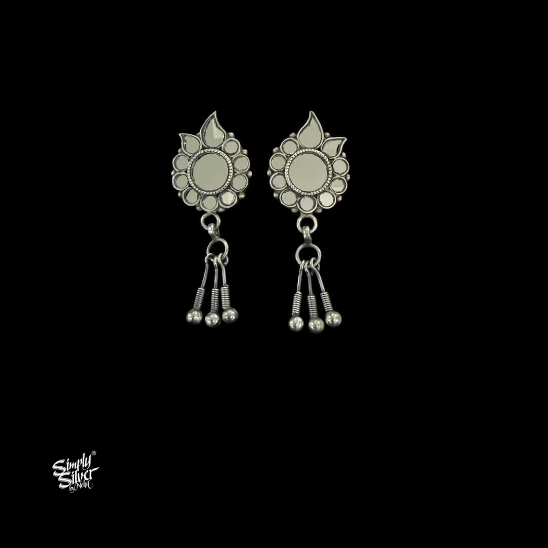 Silver Mirror Flower with Silver Danglers-MH6123