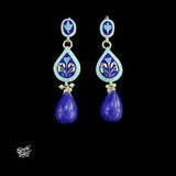 Handcrafted Meenakari Silver Earrings with Blue Lapis Lazuli Stone Drop-MH6124