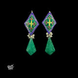 Handcrafted Meenakari Silver Earrings with Green Aventurine Stone Drop-MH6126