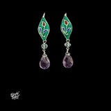 Handcrafted Meenakari Silver Earrings with Blue Topax & Amethyst Stones-MH6129