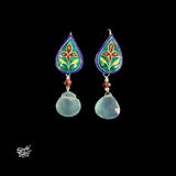 Handcrafted Meenakari Silver Earrings with Aqua Chalcedony & Garnet-MH6130