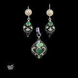 Handcrafted Meenakari Silverwith Pearl Earrings & Pendant Set-MH6131