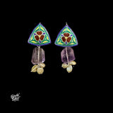 Handcrafted Meenakari Silver Earrings with Amethyst Stone& Pearls-MH6136