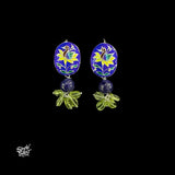 Handcrafted Meenakari Silver Earrings with Lapiz & Peridot Stone-MH6138