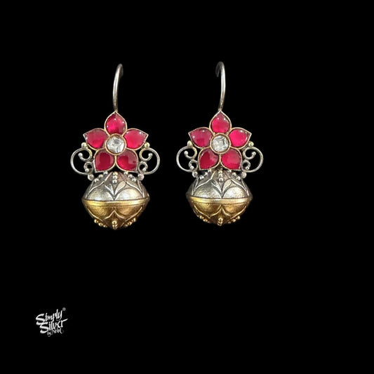 Gold Polish Silver Kalash with Red Kundan Earrings-MH6143