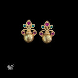 Gold Polish Silver Flower with Multi Color Stone Earrings-MH6144