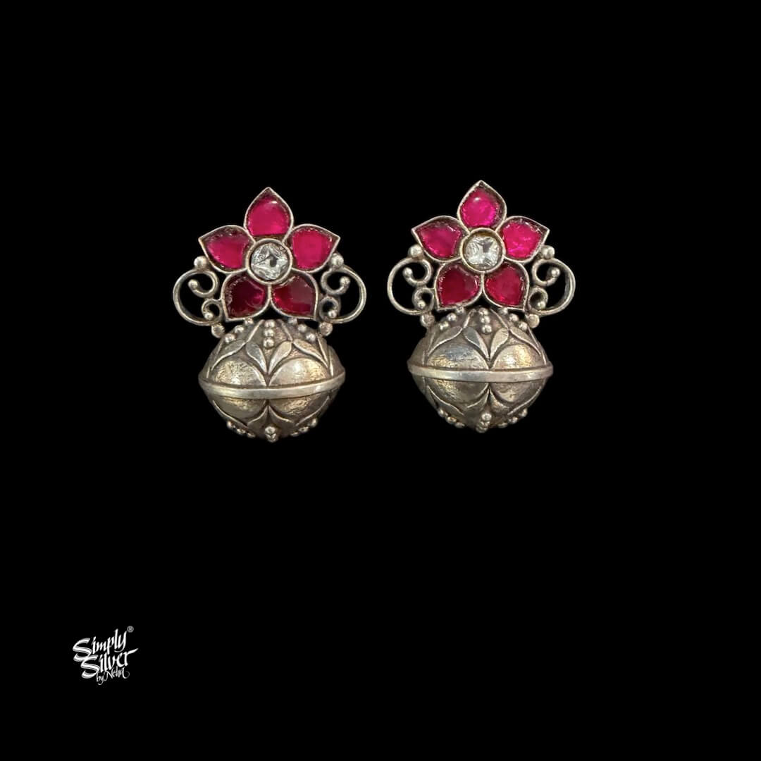 Silver Kalash with Red Kundan Earrings-MH6145