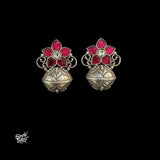 Silver Kalash with Red Kundan Earrings-MH6145
