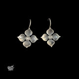 Silver Flower Hooks Earrings with White Stone-MH6148
