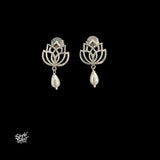 Silver Jaali Lotus with Pearls Earrings-MH6149