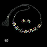 Silver Designer Multi Color Kundan Jaali Folwer Choker with Earrings Set - MH6152