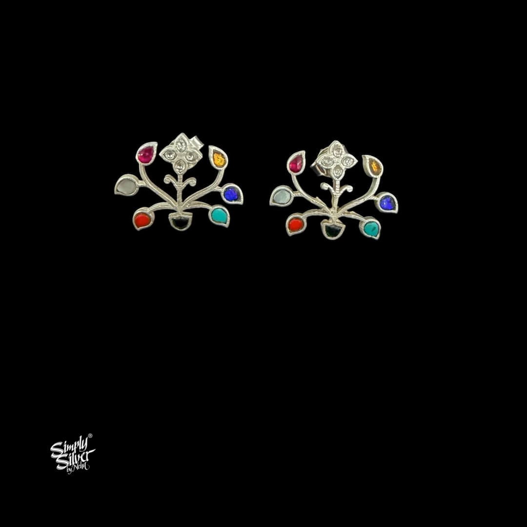 Silver Designer Multi Color Kundan Jaali Folwer Choker with Earrings Set - MH6152