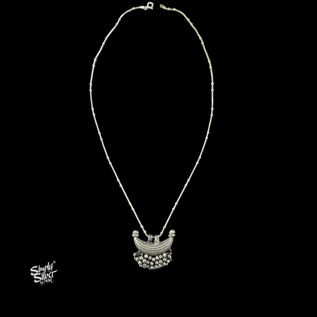 Silver Chaand & Ghungroos Pendant with Chain - MH6154