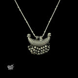 Silver Chaand & Ghungroos Pendant with Chain - MH6154
