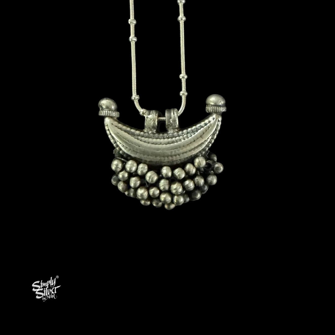 Silver Chaand & Ghungroos Pendant with Chain - MH6154
