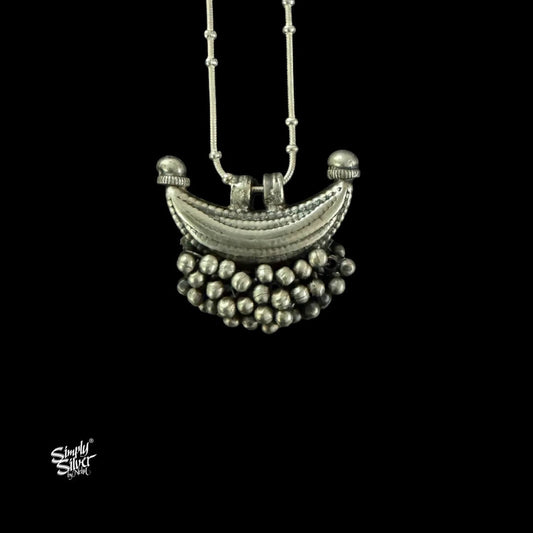 Silver Chaand & Ghungroos Pendant with Chain - MH6154