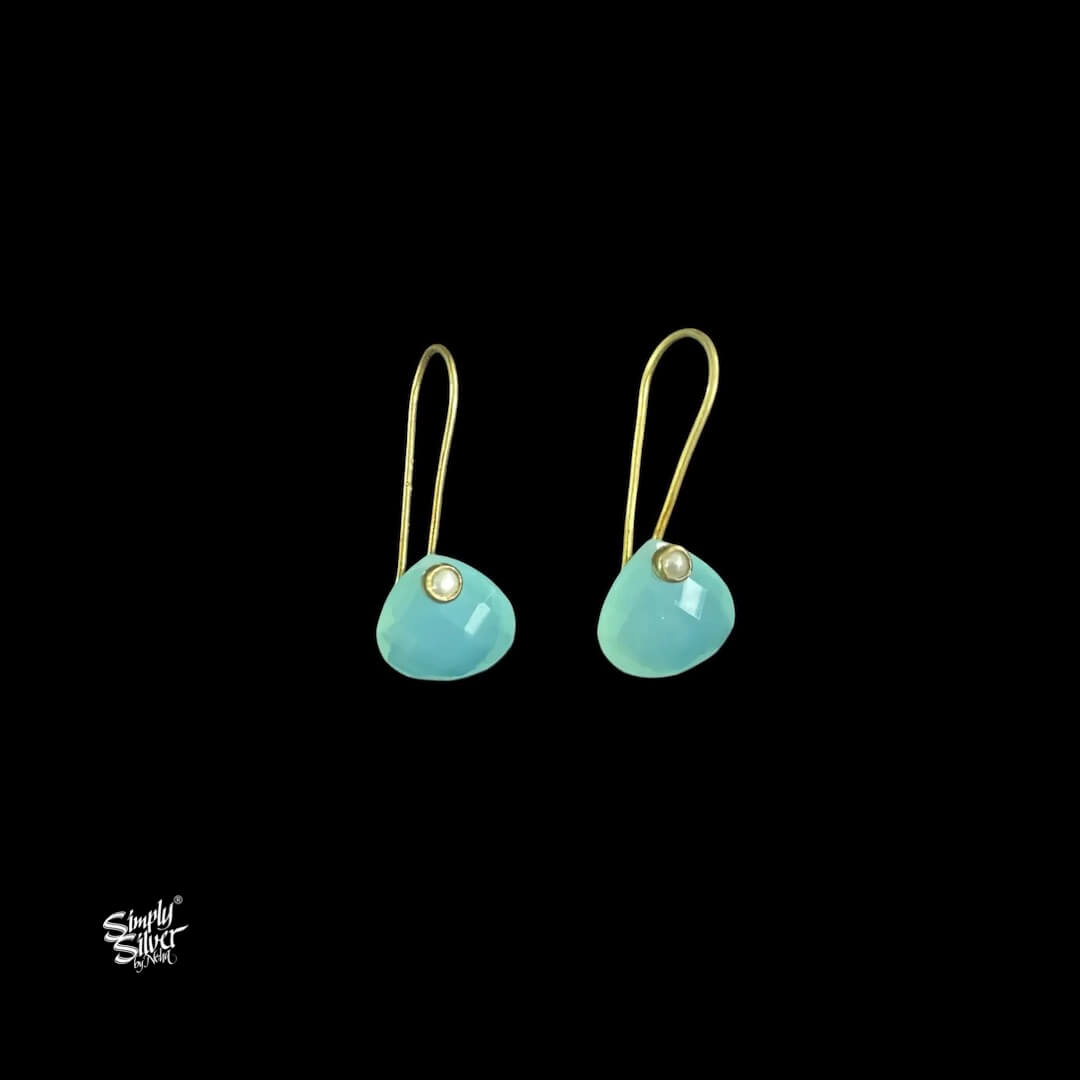 Gold Polish Hooks & Pearl with Aqua Color Stone-1