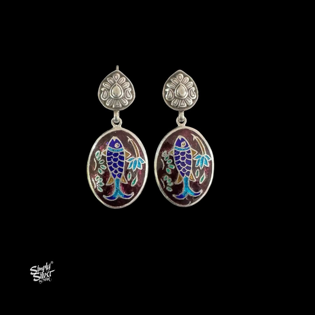 Silver Flower with Multi Color Oval Meenakari Fish-1