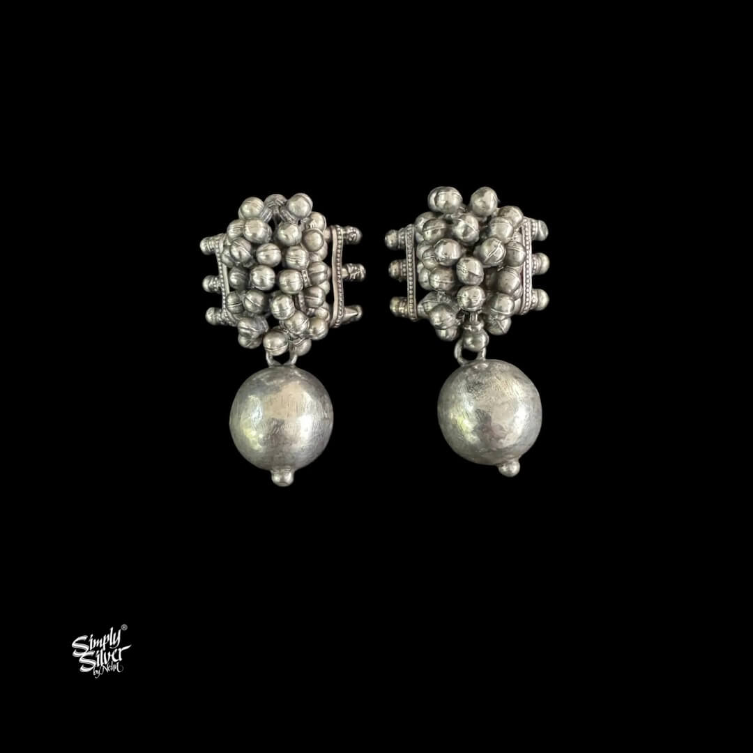Statement Silver Ghungroo Bunch & Bead Studs-1
