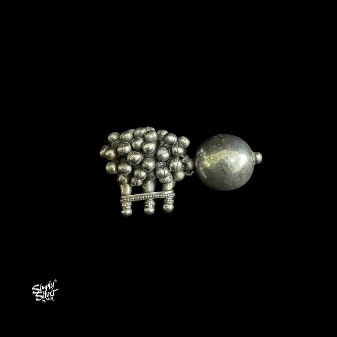 Statement Silver Ghungroo Bunch & Bead Studs-2