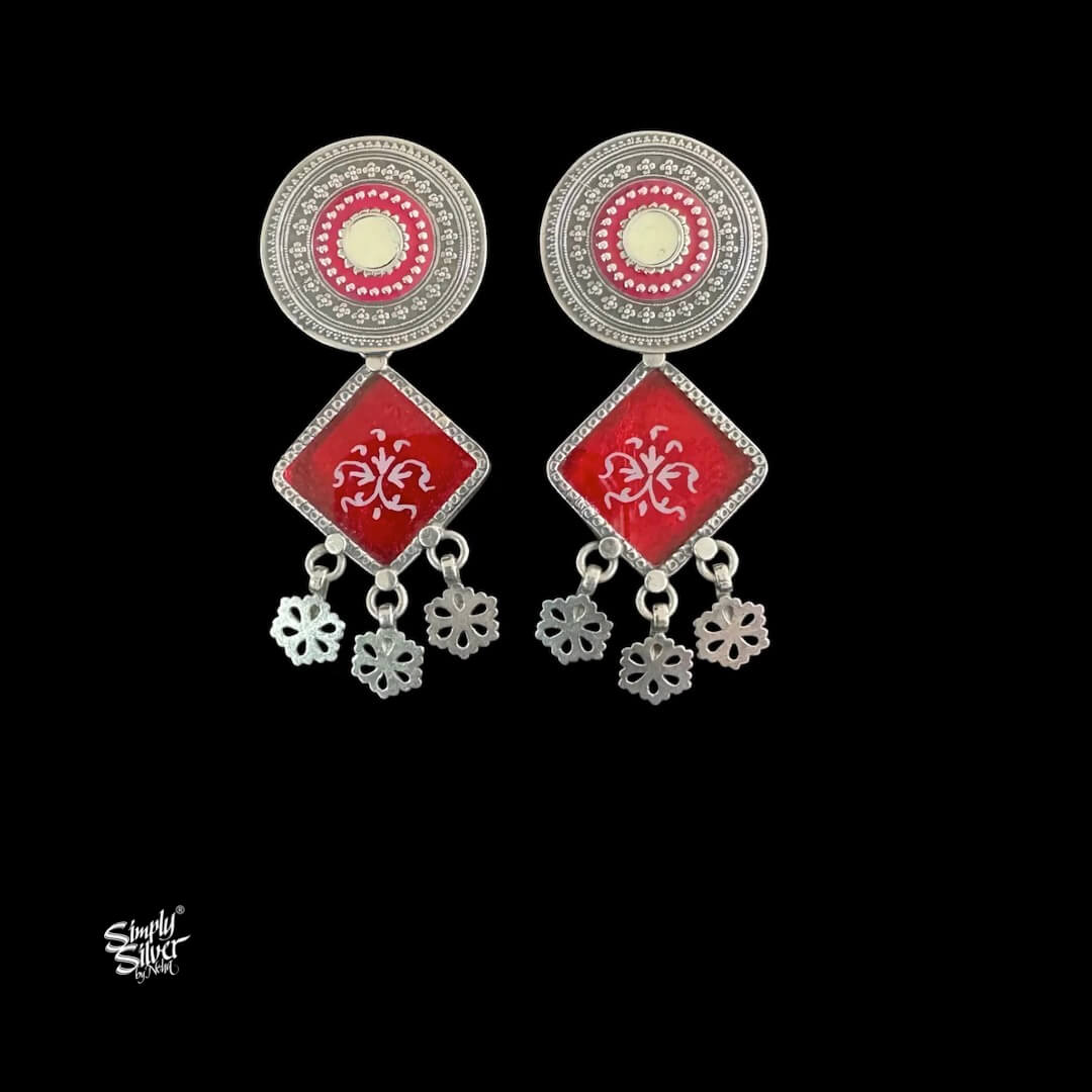 Silver Round White & Red Meenakari with Red Hand Painted Glass-1
