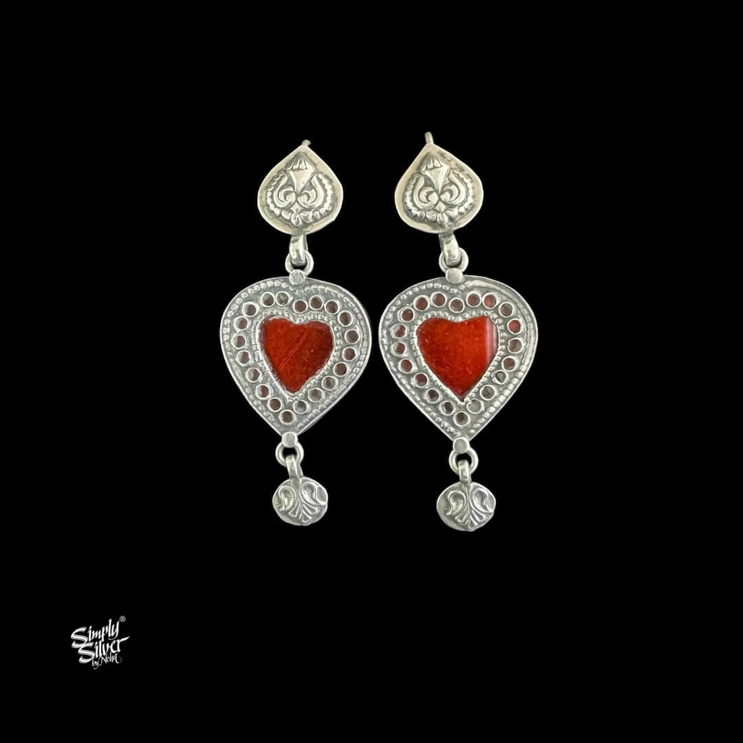 Silver Flower With Thewa Inspired Rust Orange Heart Glass-1