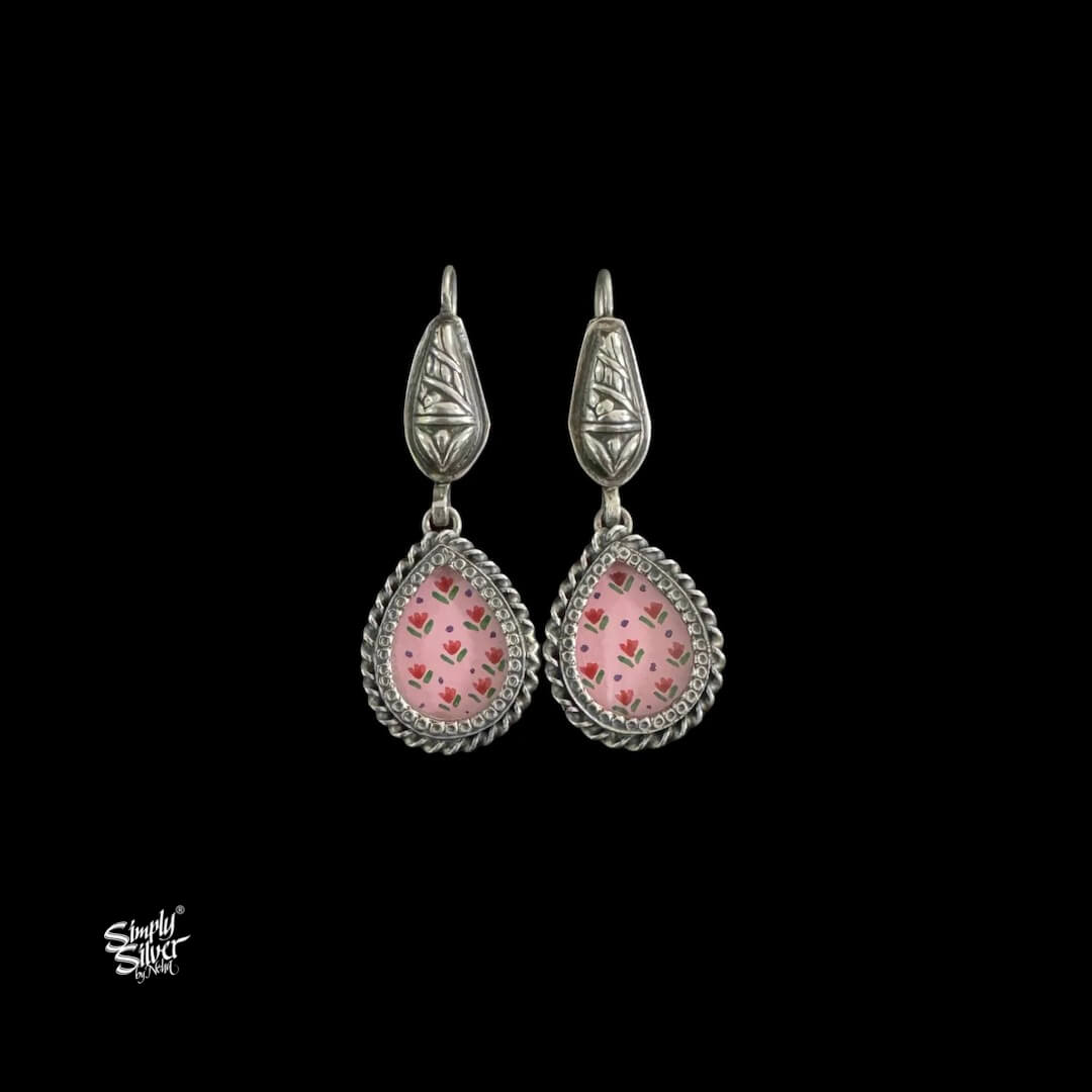 Silver Flower with Pink Color Hand Painted Glass-1