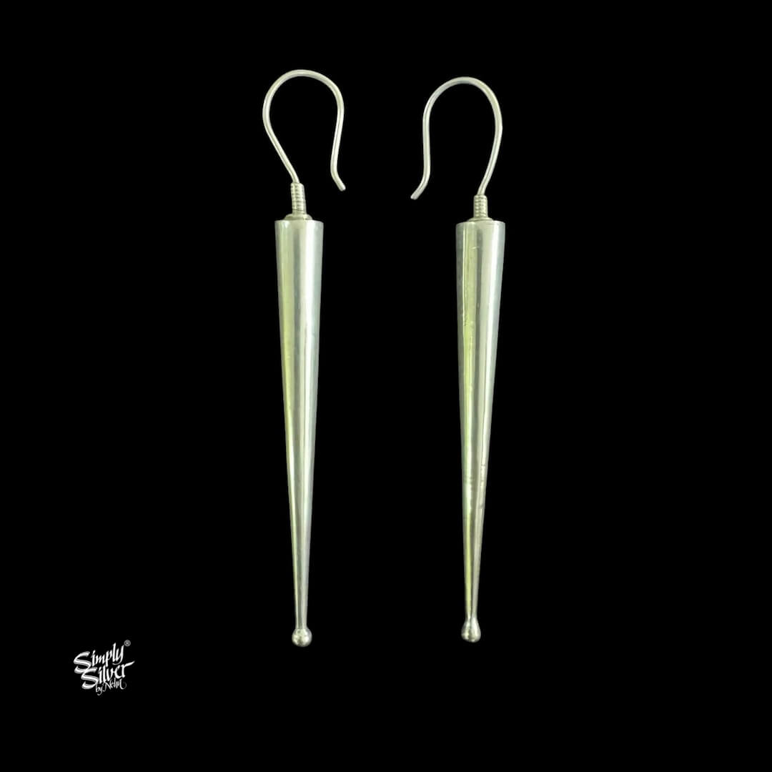 Silver Long Conical Earrings-1