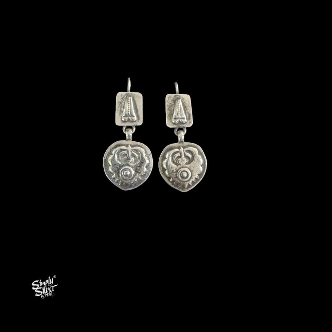 Silver Heart Flower Earrings-1