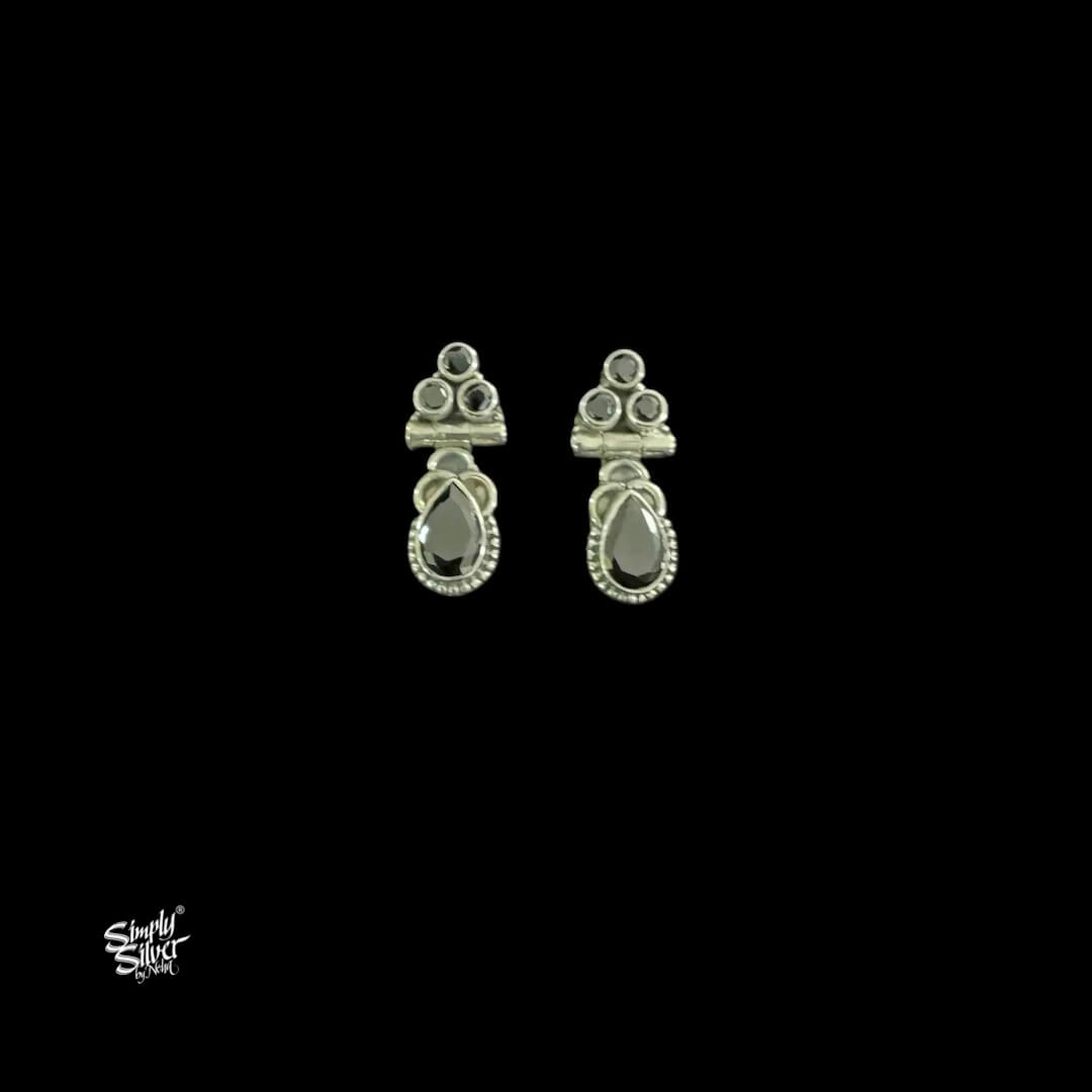 Silver Black Color Stone Flower-1