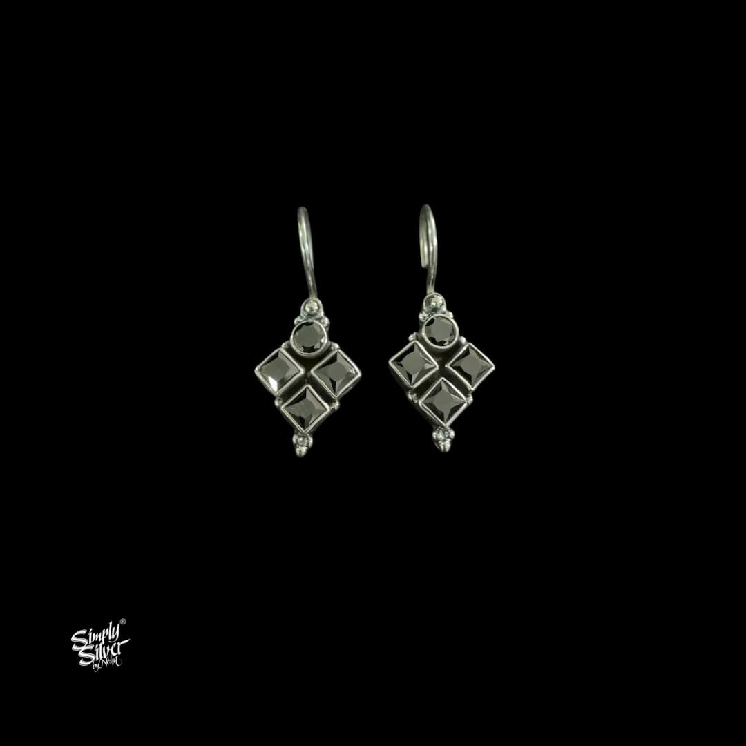 Silver Black Color Stone Flower-1