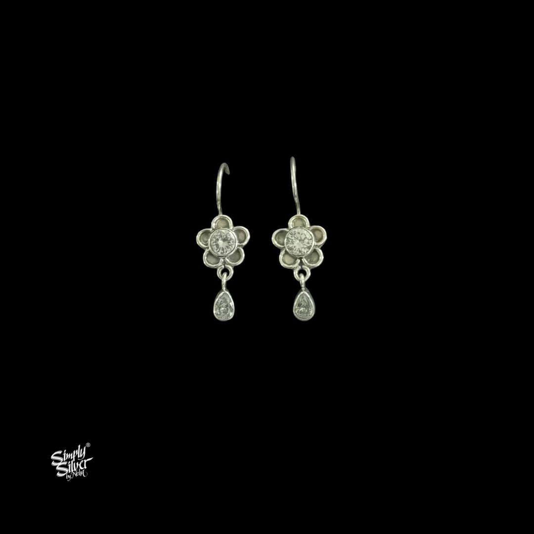 Silver Flower Hooks With AD Stone-1