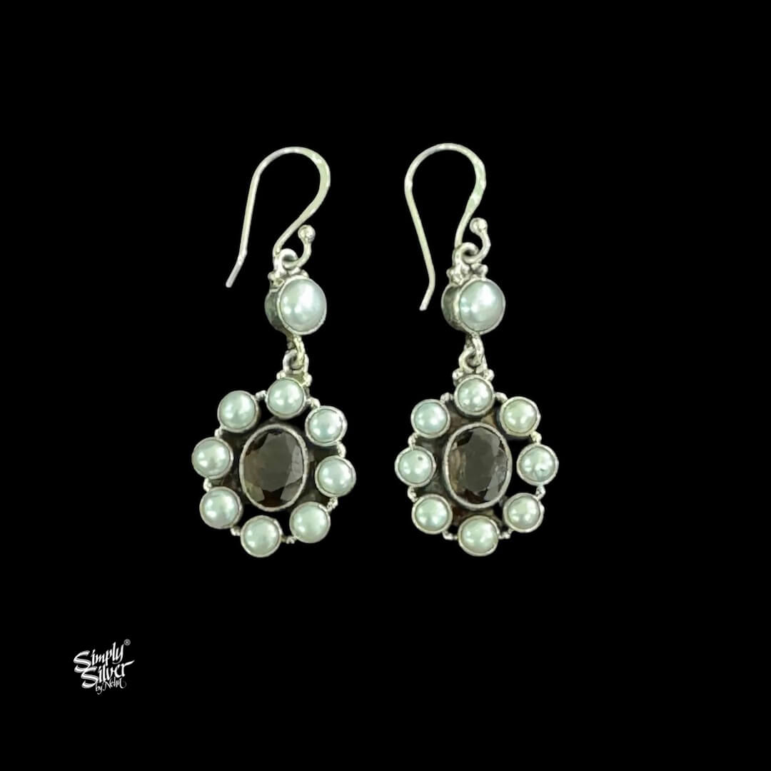 Silver Pearls Flower With Centre Black Stone-1