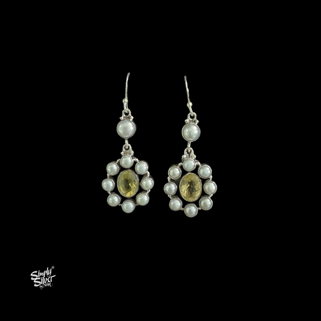 Silver Pearls Flower With Centre Yellow Stone-1