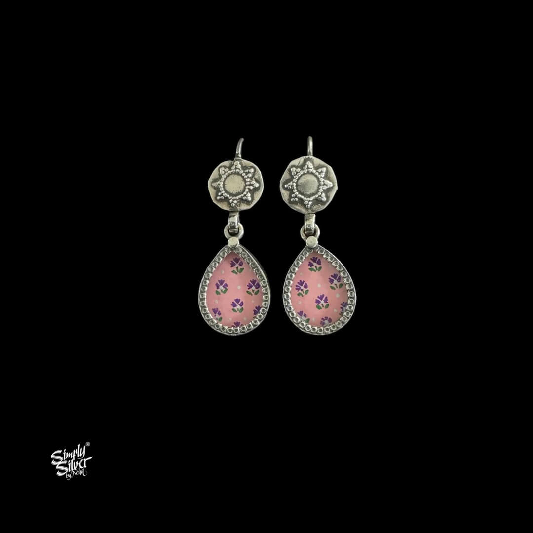 Silver Flower with Light Pink Color Hand Painted Glass-1
