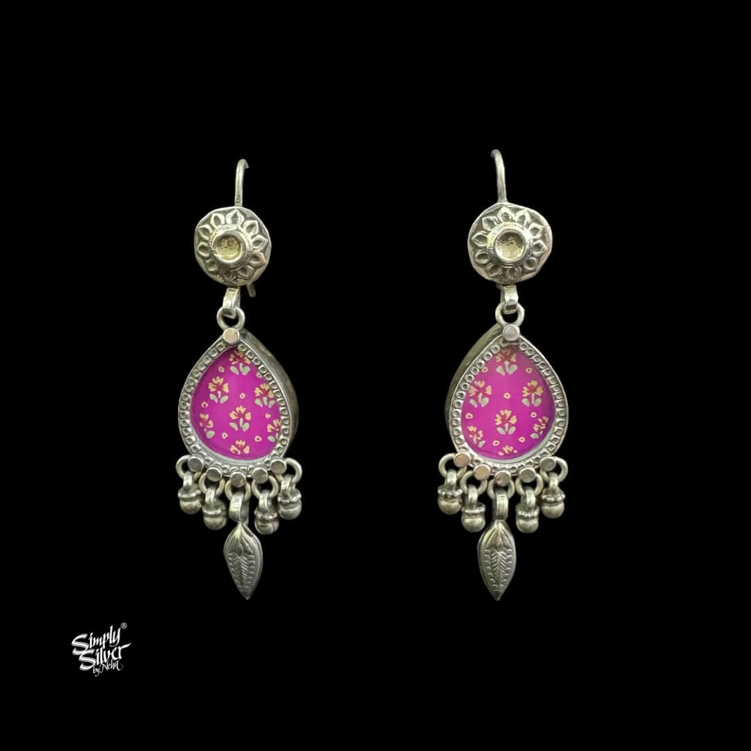 Silver Flower with Purple Color Hand Painted Glass & Ghungroos-1