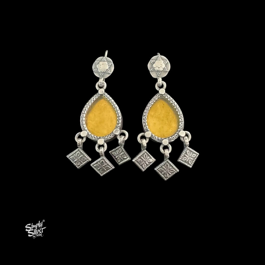 Silver Flower with Yellow Glass & Danglers-1