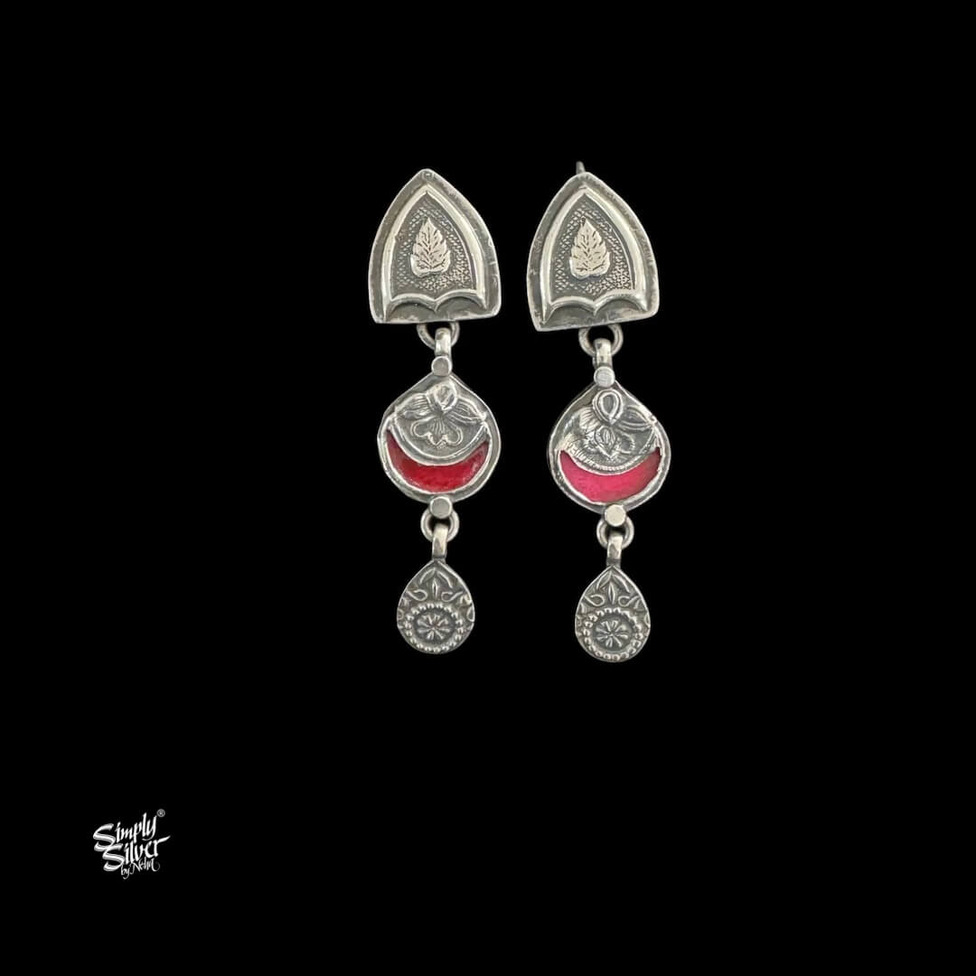 Silver Flower with Center Pink Color Glass & Dangler-1