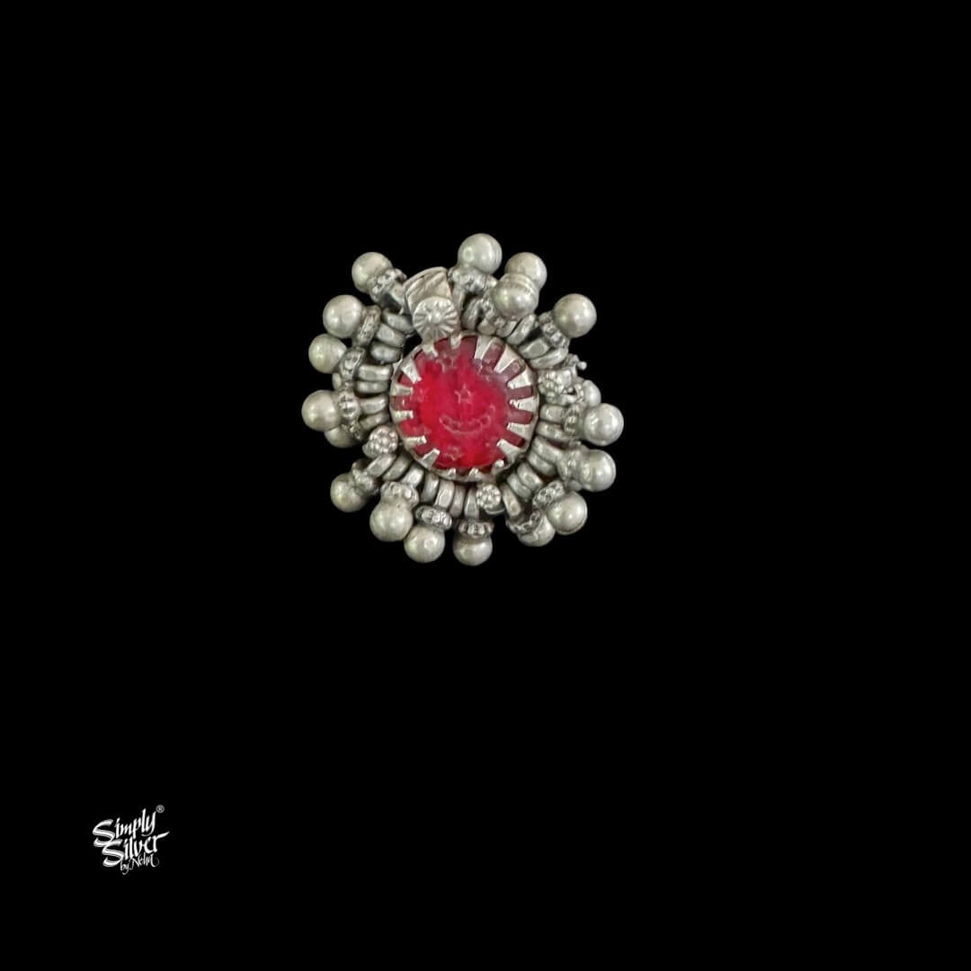 Silver Red Glass With Ghungroos Ring-1