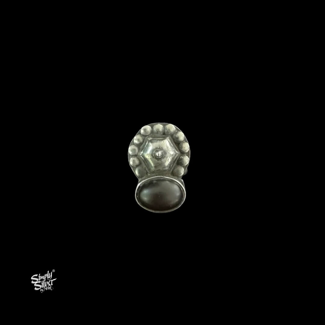 Silver Flower with Black Color Stone-1