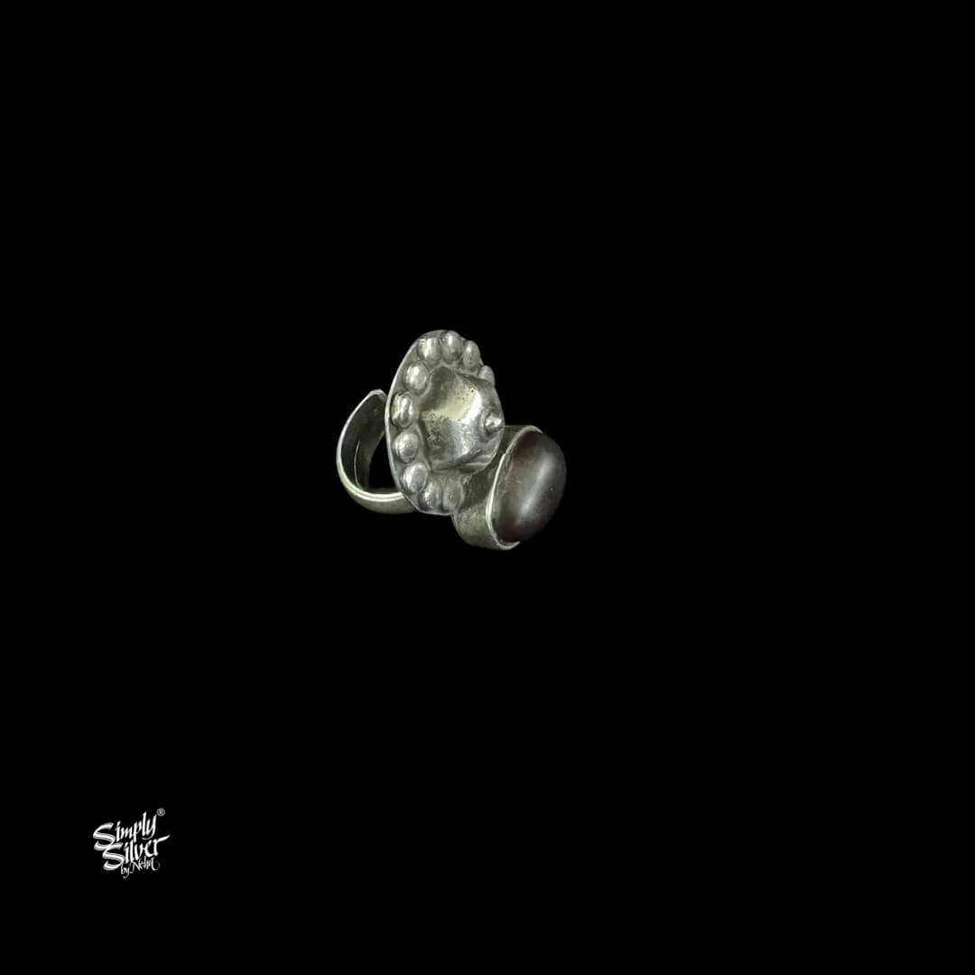 Silver Flower with Black Color Stone-2