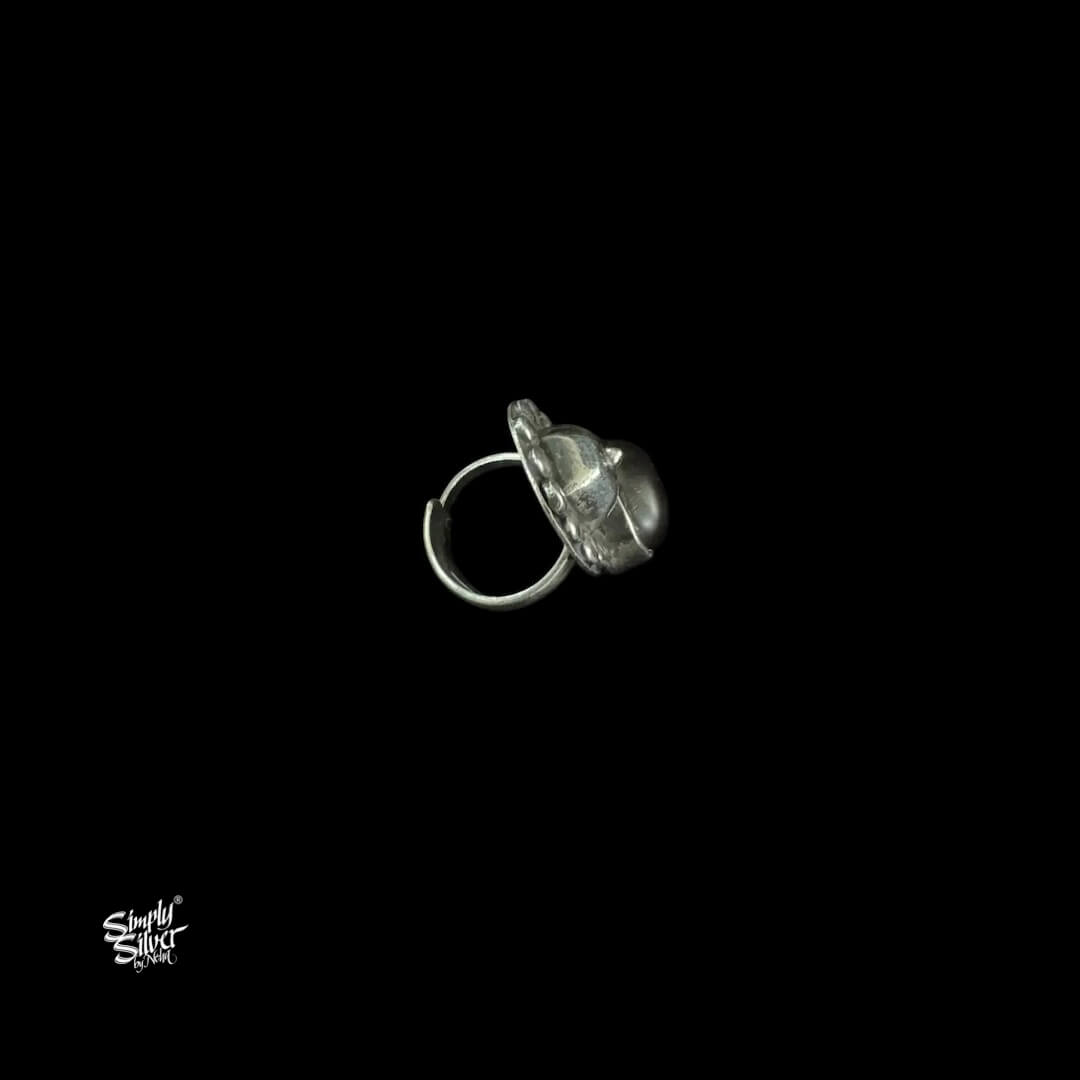 Silver Flower with Black Color Stone-3